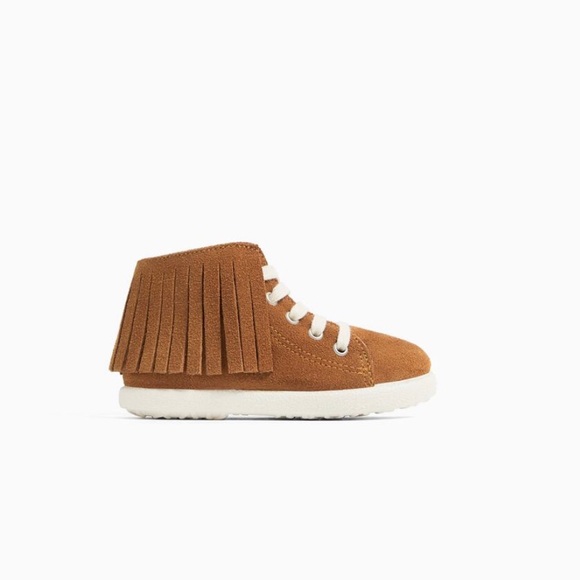 ZARA Baby Fringed Genuine Leather HighTop Sneakers - Picture 1 of 4
